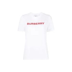 Burberry Witte Katoenen T-shirt met Logo Print voor Dames , White , Dames , Maat: S