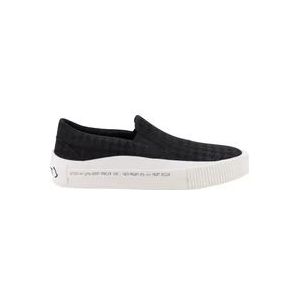 Moncler Canvas Slip-On Sliders met Pied-de-Poule Motief , Black , Heren , Maat: 40 EU