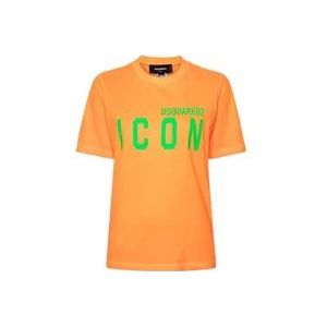 Dsquared2 Oranje T-shirts en Polos met Logo , Orange , Dames , Maat: S