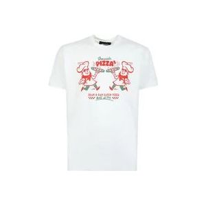 Dsquared2 Pizza Twins Grafische Print T-Shirt , White , Heren , Maat: S