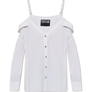Versace Jeans Couture, Dames, Blouses & Shirts, Wit, Maat: XS Linnen,