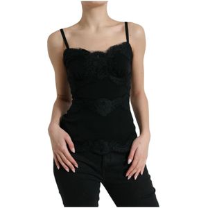 Dolce & Gabbana - Zijden Stretch Kanten Tanktop - Zwart