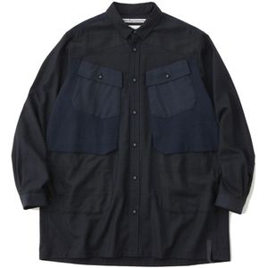 White Mountaineering, Heren, Blouses & Shirts, Blauw, Maat: L Wol,