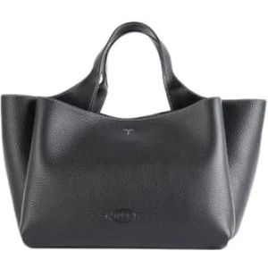 Tod's Zwarte leren mini tas met T-logo , Black , Dames , Maat: ONE Size