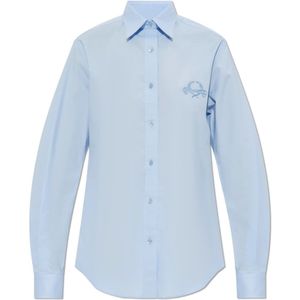 Moschino, Dames, Blouses & Shirts, Blauw, Maat: 2XS Katoen,