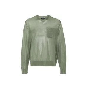 Jacquemus Groene Gebreide Trui Geribbelde V-Hals , Green , Heren , Maat: L