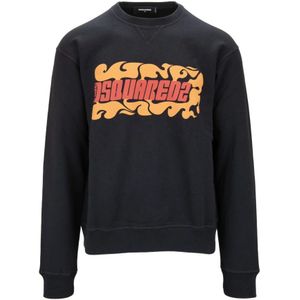 Dsquared2, Heren, Sweatshirts & Hoodies, Zwart, Maat: S Katoen,