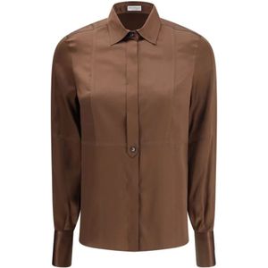 Brunello Cucinelli, Dames, Blouses & Shirts, Bruin, Maat: S Zijde,