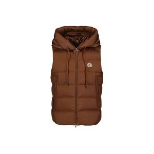 Moncler Gewatteerde Mouwloze Hooded Vest , Brown , Heren , Maat: XL