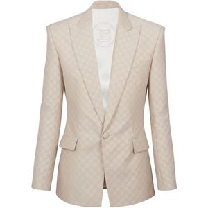 Balmain 1-knoops jas in PB Labyrinth jacquard , Beige , Heren , Maat: S