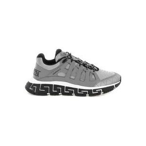 Versace Zilveren Stoffen Sneakers voor Heren , Gray , Heren , Maat: 39 EU