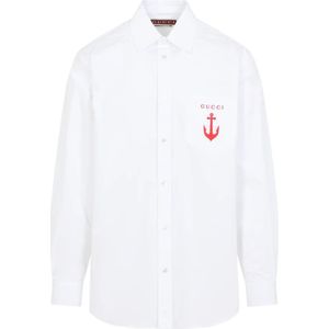 Gucci, Heren, Overhemden, Wit, Maat: M Katoen,