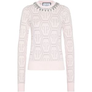 Philipp Plein, Dames, Truien, Roze, Maat: XS Katoen,
