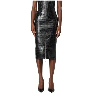 Elisabetta Franchi, Dames, Rokken, Zwart, Maat: XL Leer,