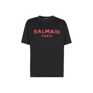 Balmain T-shirt met Parijs-print , Black , Heren , Maat: 2XL