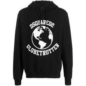 Dsquared2, Heren, Sweatshirts & Hoodies, Zwart, Maat: XL Katoen,