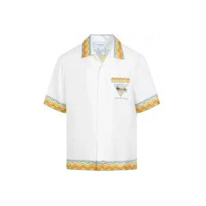Casablanca Witte Zijden Bedrukte Cubaanse Kraag Shirt , White , Heren , Maat: M
