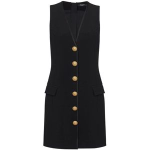 Balmain Mouwloze krepe jurk , Black , Dames , Maat: 2XS