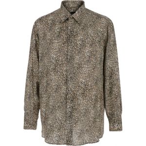 Emporio Armani, Heren, Overhemden, Bruin, Maat: L Wol,