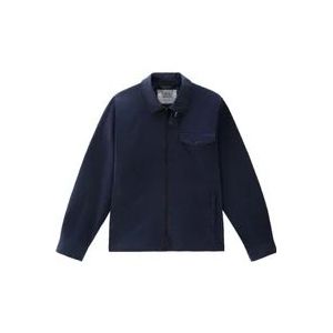 Woolrich Blauw Katoen Gabardine Rits Shirt , Blue , Heren , Maat: XL