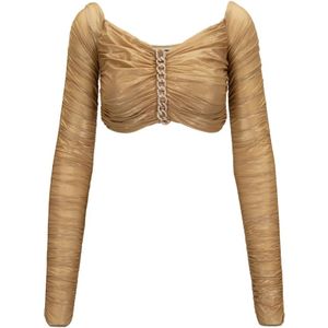 Elisabetta Franchi, Dames, Tops, Beige, Maat: XS Polyamide,