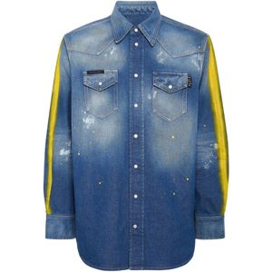 Philipp Plein, Heren, Overhemden, Blauw, Maat: L Denim,