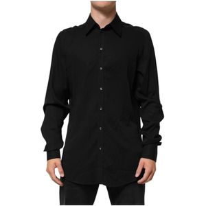 Dolce & Gabbana, Heren, Overhemden, Zwart, Maat: XL Viscose,