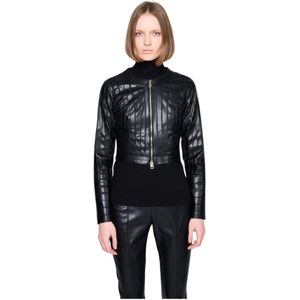 Silvian Heach, Dames, Jassen, Zwart, Maat: XS Leer,
