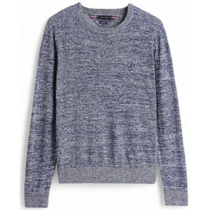 Tommy Hilfiger - Gebreide Herenpullover - Blauw - Materiaalmix met Linnen