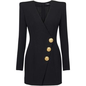 Balmain Wikkeljurk met decoratieve knopen , Black , Dames , Maat: 2XS