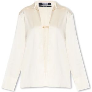 Jacquemus, Dames, Blouses & Shirts, Beige, Maat: XS Satijn,