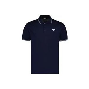 Versace Klassiek Poloshirt met Geborduurd Medusa Logo , Blue , Heren , Maat: S