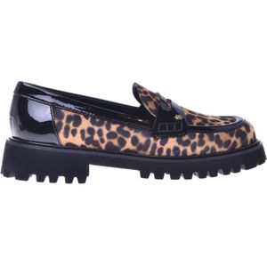 Baldinini - Instappers - Lichtbruin / Zwart - Dierenprint - Leer