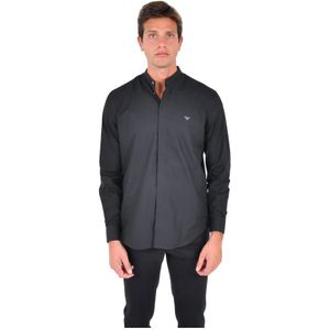 Emporio Armani, Heren, Overhemden, Zwart, Maat: S Katoen,