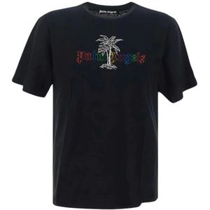 Palm Angels, Heren, Tops, Zwart, Maat: M Katoen,