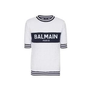 Balmain Kortemouw PB Labyrinth gebreid T-shirt , White , Heren , Maat: XS