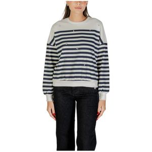 Only - Blauw Gestreepte Strass Sweatshirt - Dames - Katoen