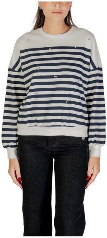 Only - Blauw Gestreepte Strass Sweatshirt - Dames - Katoen