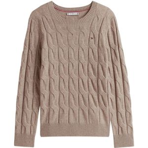 TOMMY HILFIGER - Kabeltrui - Beige - Ronde Hals - Wol
