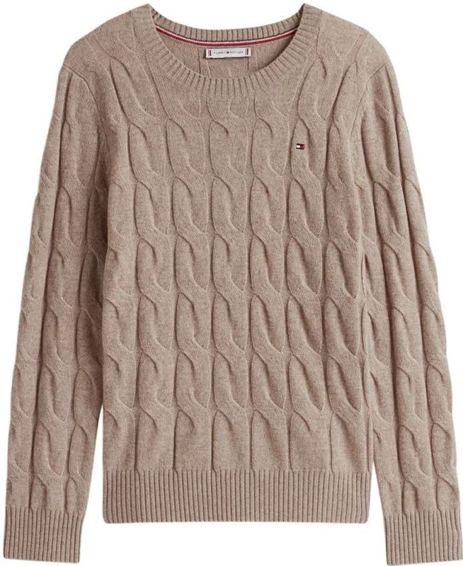 TOMMY HILFIGER - Kabeltrui - Beige - Ronde Hals - Wol