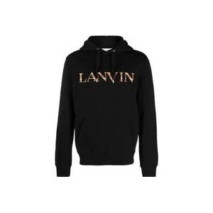 Lanvin Zwarte katoenen trui met capuchon en geborduurd logo , Black , Heren , Maat: XL