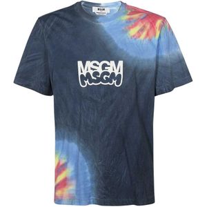 Msgm, Heren, Tops, Blauw, Maat: M Katoen,