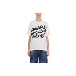 Dsquared2 Pop 80's Print T-Shirt , White , Dames , Maat: XS