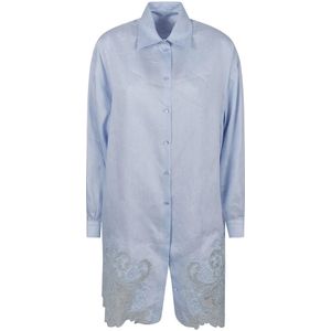 Ermanno Scervino, Dames, Blouses & Shirts, Blauw, Maat: M Linnen,