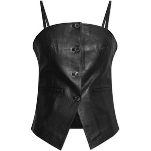 Samsøe Samsøe, Dames, Tops, Zwart, Maat: XS Leer,