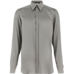 Dolce & Gabbana, Heren, Overhemden, Grijs, Maat: M Zijde,