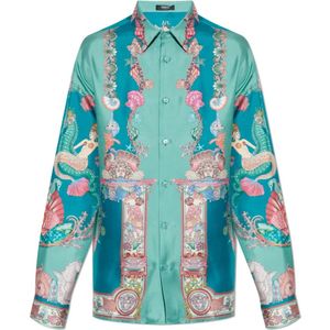 Versace, Heren, Overhemden, Blauw, Maat: M Zijde,