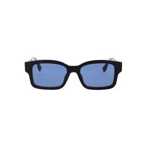 Fendi Glamoureuze vierkante zonnebril met donker glanzend montuur en transparante blauwe lenzen , Black , unisex , Maat: 53 MM
