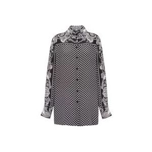 Balmain Paisley en mini monogram bedrukt zijden overhemd , Black , Dames , Maat: S