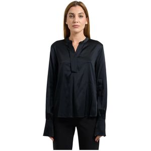 Fracomina, Dames, Blouses & Shirts, Zwart, Maat: S Satijn,